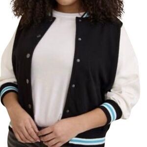 Torrid Fleece Faux Leather Sleeve Varsity Bomber Jacket BLK/White Size M/L NWT